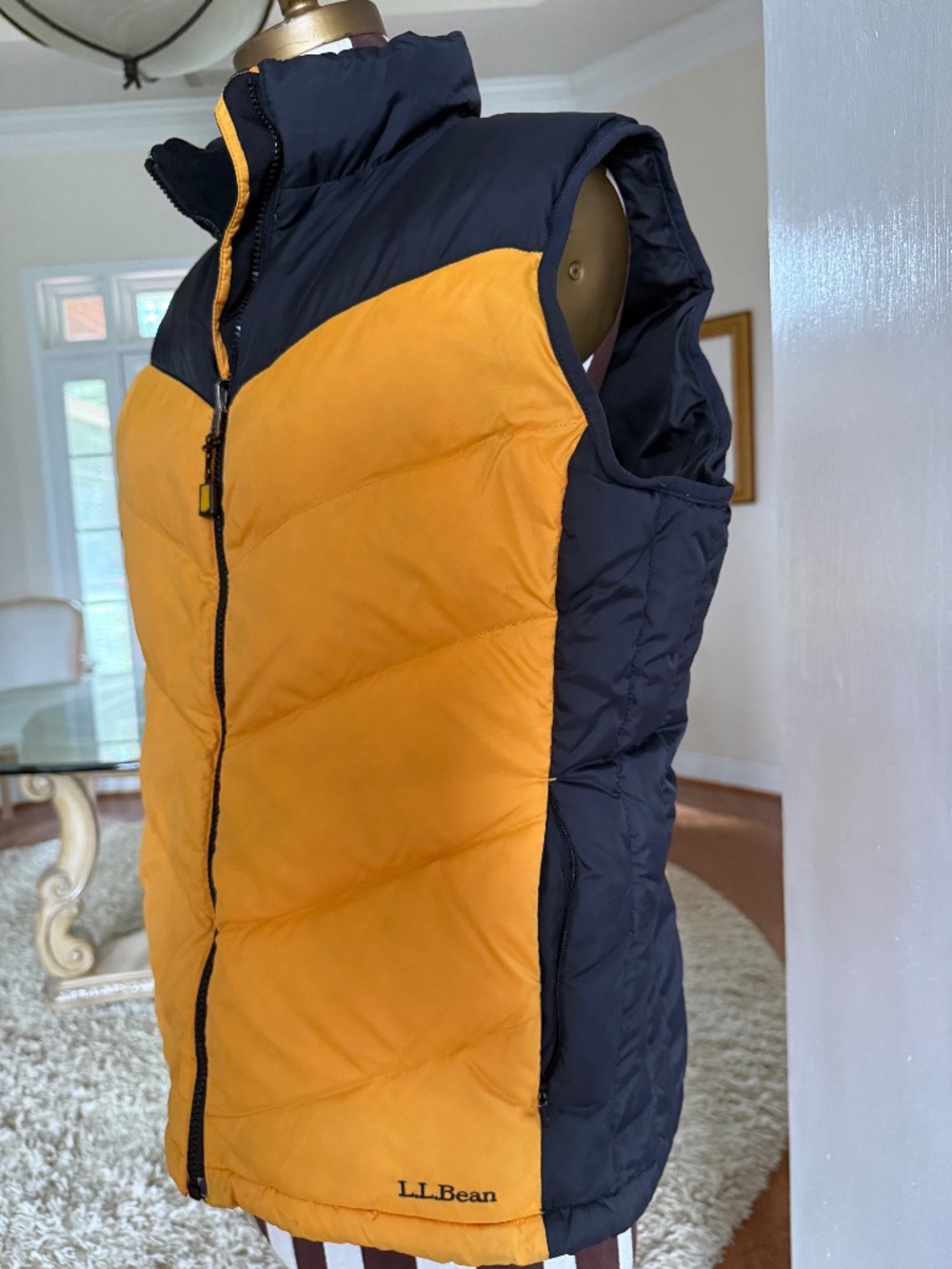 L.L. Bean Women’s Puffer Vest Goose Down Yellow/Black Full Zip Large